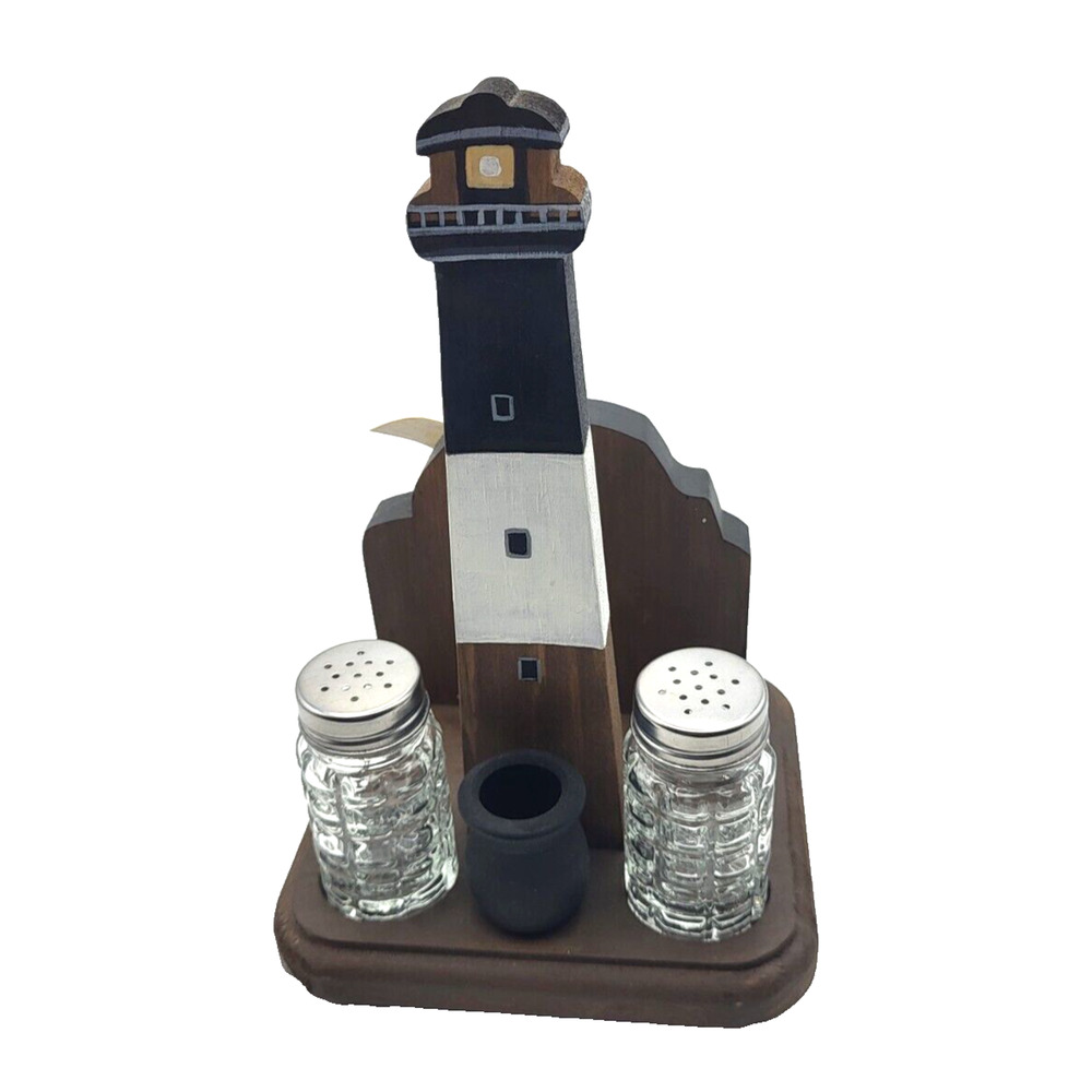 Handcrafted Wood Lighthouse S&P Napkin Holder Swivel Base Signed Numbered 47/50